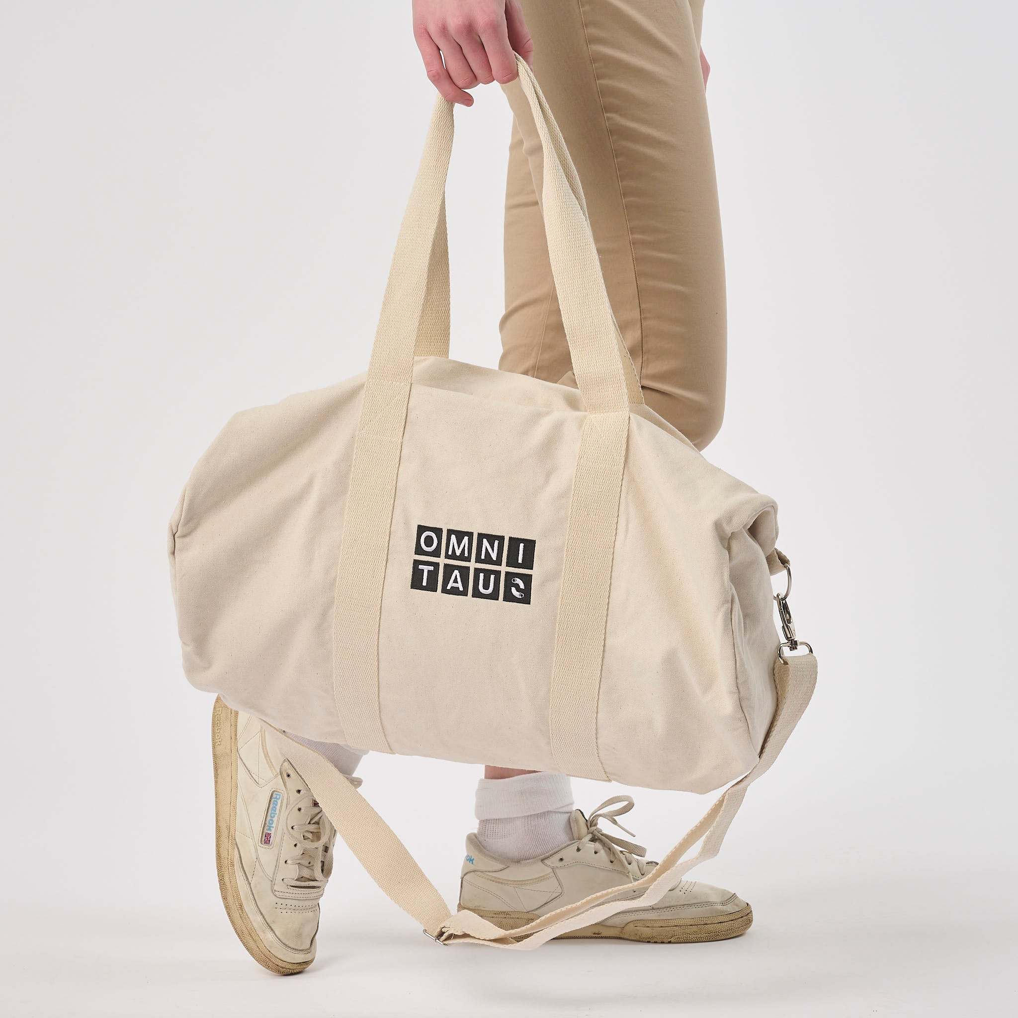 Omnitau Unisex Organic Cotton Soft Feel Duffle Gym Bag Cream