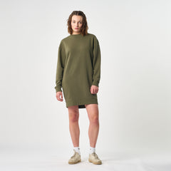 Omnitau Women's Omaha Organic Cotton Casual Fit Crew Neck Sweatshirt Dress - Khaki Green