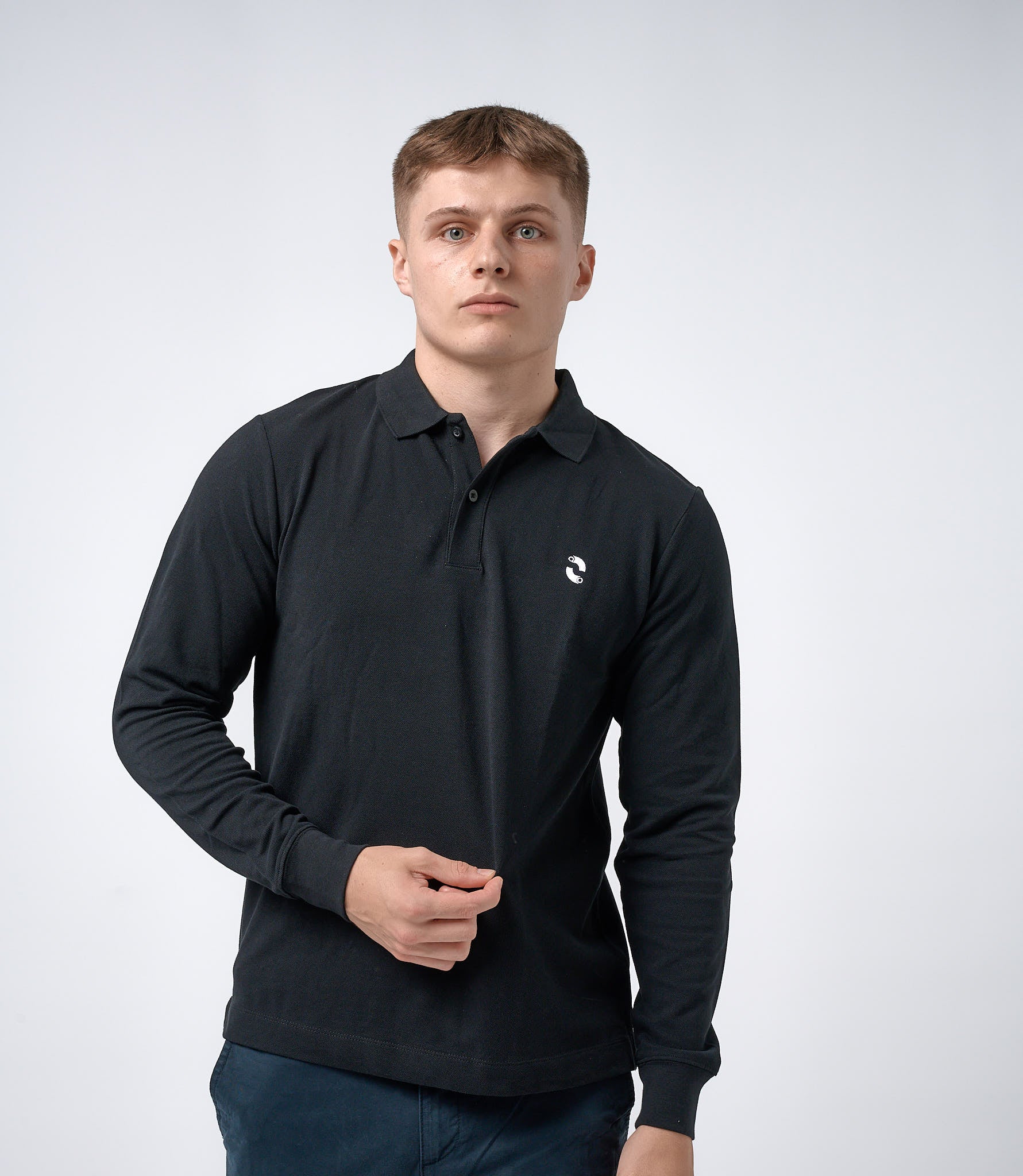 Omnitau Men's Pimlico Organic Cotton Long Sleeve Polo Shirt - Black