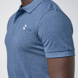Omnitau Men's Prime Organic Cotton Short Sleeve Polo Shirt - Dark Heather Blue